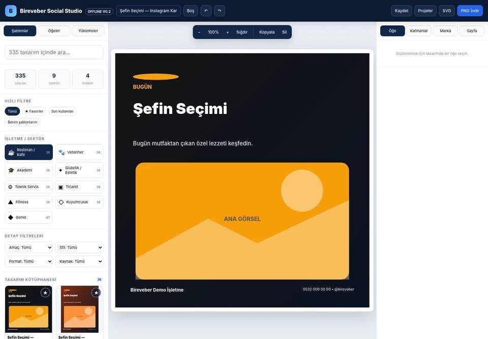 Bireveber Sosyal Stüdyo gerçek tasarım editörü ekranı